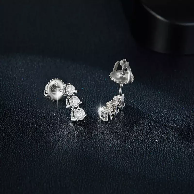 EWYA Real 0.43cttw D Color Moissanite Drop Earring for Women S925 Silver 3-Stone Pass Diamond Test Dangle Earrings Fine Jewelry