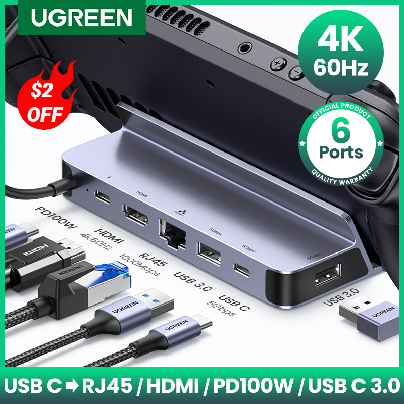 UGREEN USB C док-станция типа C к HDMI 4K60Hz RJ45 PD100W док-станция для паровой палубы переключатель для MacBook Pro Air PC USB 3,0 концентратор