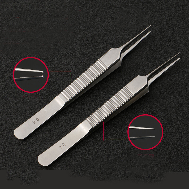 Pinzas de plástico fino de acero inoxidable para microcirugía oftálmica, herramientas de cirugía de párpados dobles con gancho, pinzas de grasa sin dientes
