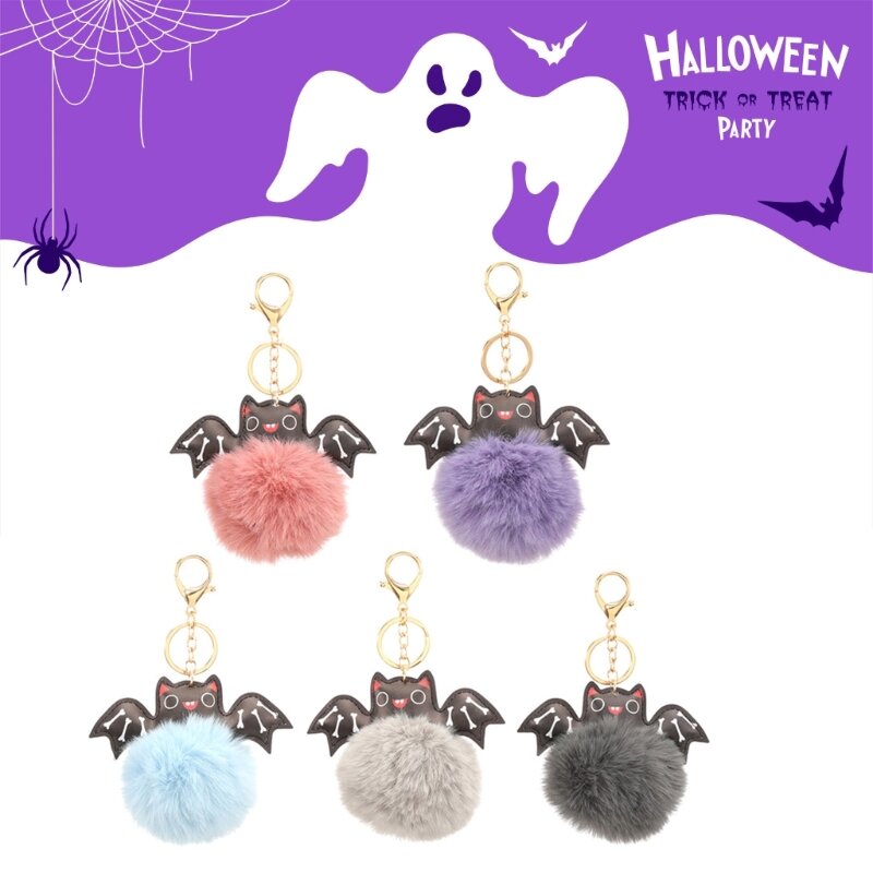 Halloween Bat Keychain Animal Keychain Plush Ball Keyring Charm Handbag Pendant for Women Bag Accessories