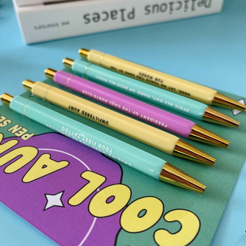 Plástico dia da semana conjunto de canetas, canetas de assinatura lisa, tipo push, secagem rápida sobre ele, engraçado, escola, 5pcs