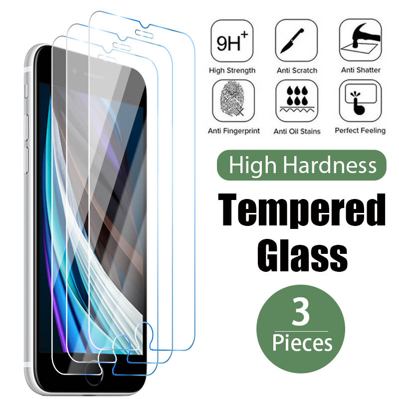 Protector de pantalla de vidrio templado para iPhone, 14, 13, 12, 11, 15 Pro Max, Mini, 14, 7, 8, 6S Plus, SE 2022, 2020, XR, X, Xs Max, 3 unidades