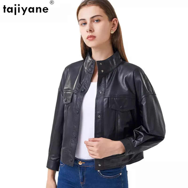 Tajiyane-女性用本革ジャケット,100% 天然シープスキン,カジュアルコート,本物のスエード,秋,9クォーター,2023