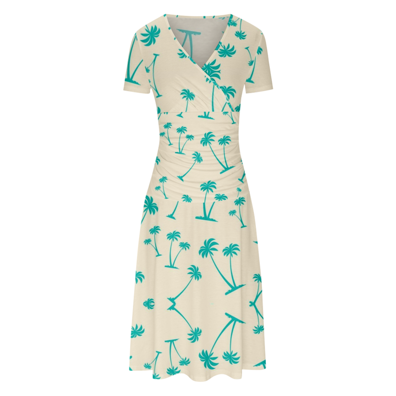 Sommerkleid Kokosnuss baum Muster Maxi kleider Frauen V-Ausschnitt Y2k Kleid stilvolle jugendliche Frau Kleidung A-Linie Party elegante Robe