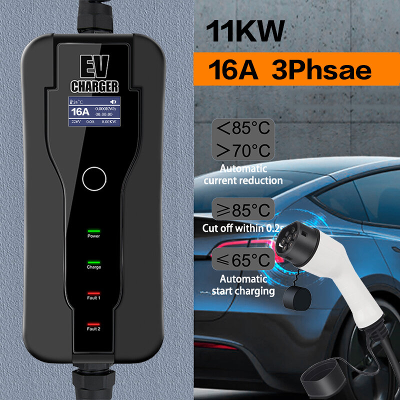 11KW 16A EV Portable Charger Type2 EVSE Charging Box Electric Car Charger CEE Plug IEC62196-2 Electric Vehicle Charger