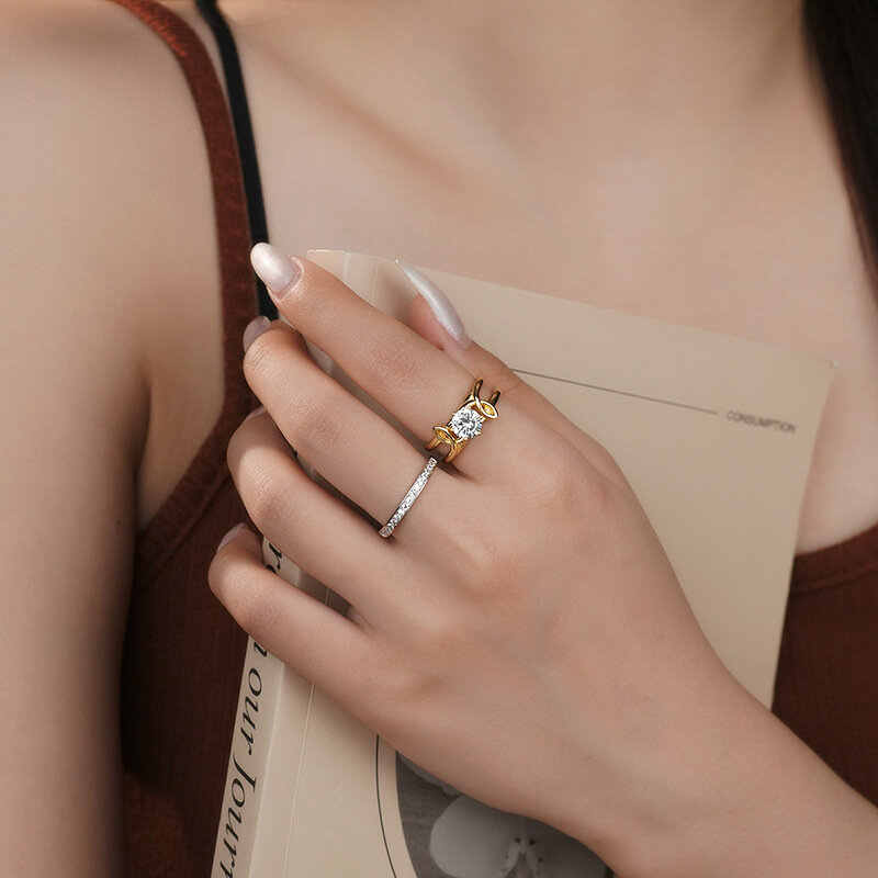S925 Sterling Silver Stacked Ring Set para mulheres, anel de diamante Mosan, moda de luxo leve, Europa e Estados Unidos, Novo, 2024