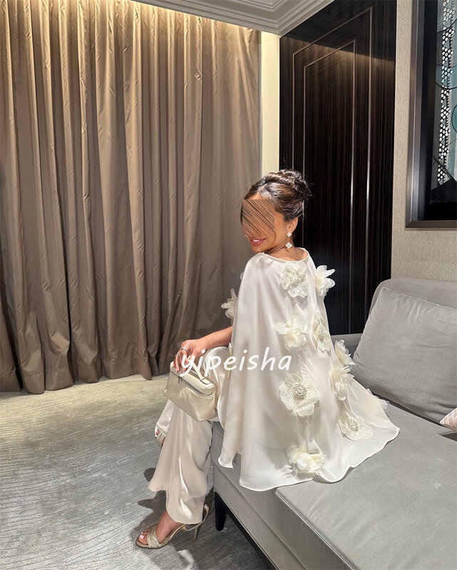 Chiffon Flower Sequined Beading Ruched Birthday A-line High Collar Bespoke Occasion Gown Midi Dresses