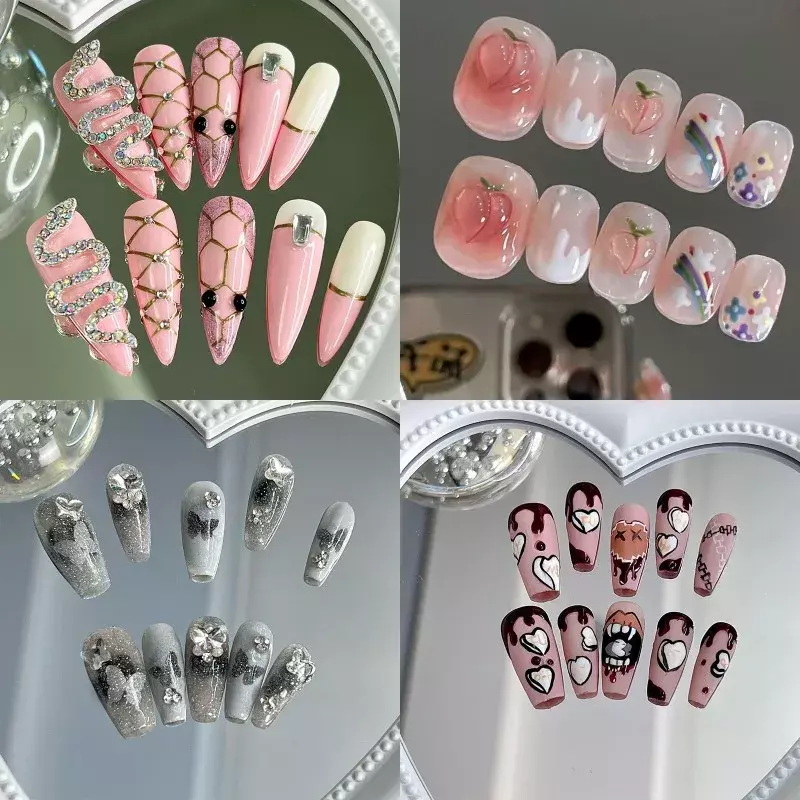 New Diy Saturn snake flash Gradient Color Y2k Overlength handmade Press on Nail Tips Detachable Customized Finished Products