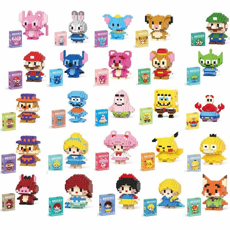 Disney Stitch blok bangunan Anime Kawaii kartun mini aksi figur anak-anak blok rakitan DIY hadiah mainan untuk anak-anak