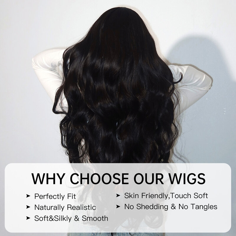 Parrucche sintetiche ondulate nere Super lunghe con frangia per le donne parrucca per capelli naturali Afro Dark Water Wave Halloween Cosplay resistente al calore
