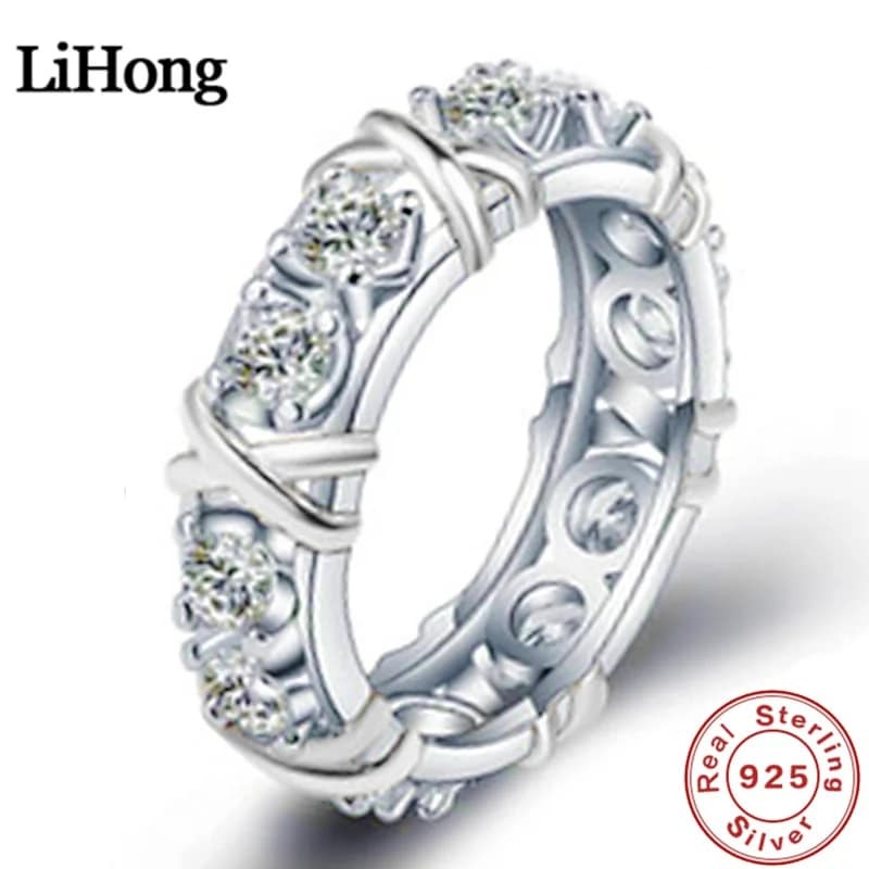 Luxury 925 Sterling Silver Ring Interlaced With Aaa Zircon Crystal Ring For A Woman'S Engagement Jewelry Gift  2 Color Choices