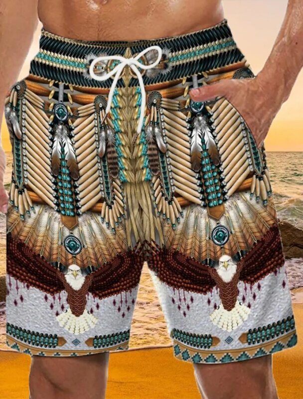 Pantalones cortos de baño con estampado 3D para hombre, bañadores con cordón, informales, hawaianos, de secado rápido, para vacaciones