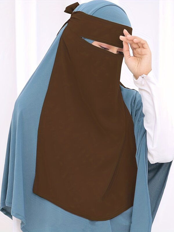 Niqab transpirable con cordones de Ramadán, bufanda de velo de cuello a prueba de sol, cubierta completa sólida, pañuelo de cabeza cómodo suave Islam