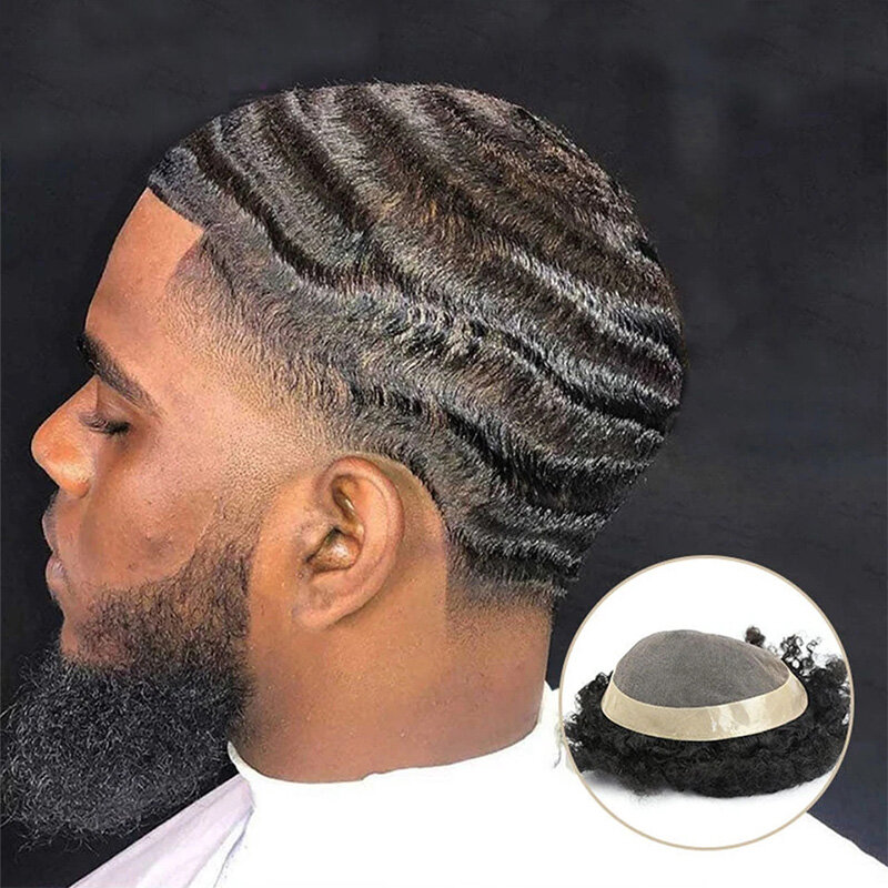 Fijne Mono Npu Haarstuk Diep Krullend Mannen Capillaire Prothese 100% Menselijk Haar Pruiken Voor Mannen Toupetje Exhuast Systemen Afro Mannen Pruik