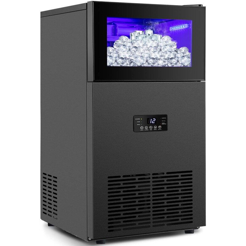 Máquina de hielo comercial mejorada 130LBS24H, con contenedor de almacenamiento de 35 libras, 15 anchas, esmerilada negra, Independiente