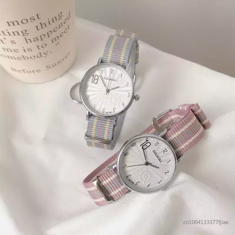 Relógio casual com cinta de nylon feminino, relógios femininos, relógio quartzo com mostrador pequeno, relógios de pulso, simples, novo