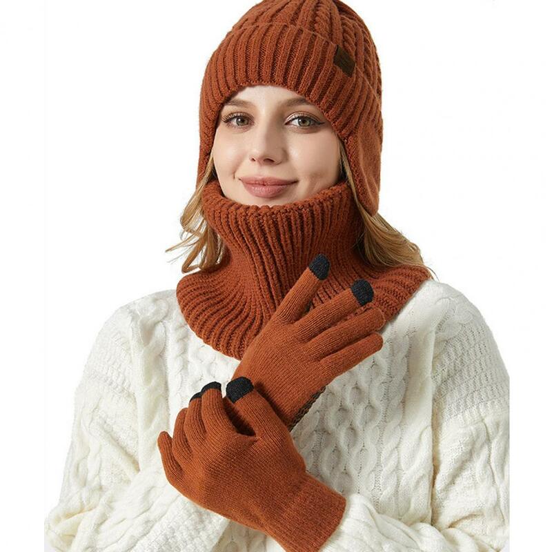 Ensemble de bonnet et écharpe pour hommes et femmes, mitaines à écran tactile, cache-cou, doublure sourire, hiver, 3 pièces