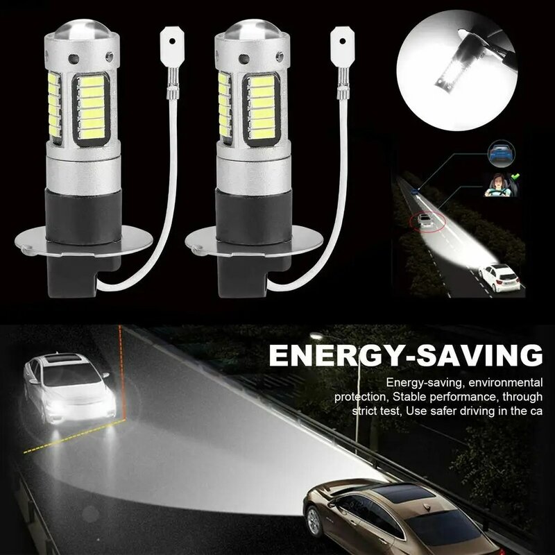 2pcs Car Led Fog Lamp Bulb H3 4014 30smd 6000k High Power Driving Light Bulbs 360-degree Lighting Angle