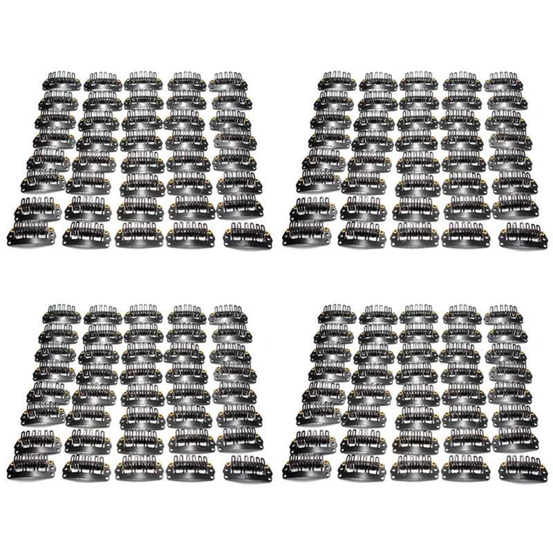 160Pcs U-Shaped Clamp for Hair Extensions Wig Clips DIY Comb Black Frame