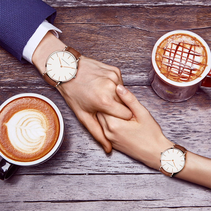 Hannah Martin-Relógios de pulso ultra fino para homens e mulheres, relógio de couro simples para casal, movimento japonês, marca de moda, 6,9mm