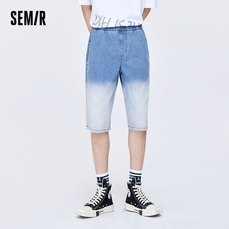 Semir Men Shorts Denim Personality Gradient Design 2024 Summer New Trend Loose Fit Elastic Waist Seven-Quarter Length Short