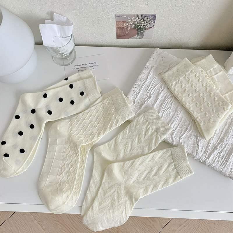 Calcetines de algodón transpirables para mujer, medias de tubo medio, estilo japonés coreano, bonita tendencia dulce