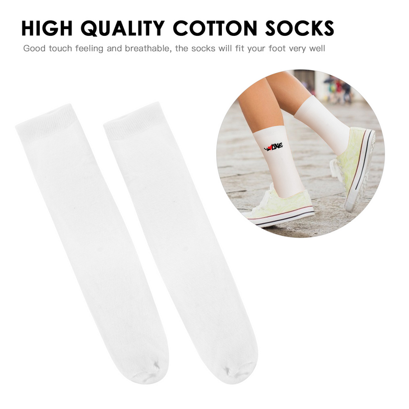 ถุงเท้าพิมพ์สองด้านแบบระเหิด6คู่ผ้าคอตตอนสีขาวมีความยืดหยุ่น