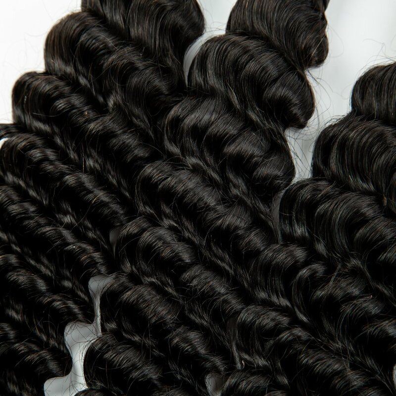 Extension de cheveux noirs naturels à vague profonde, cheveux vierges en vrac, sans trame, tressage de salon, tissage de haute qualité