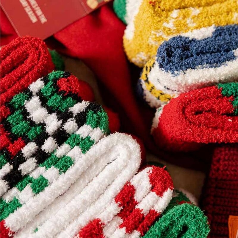 Elk Santa Claus Cartoon Christmas Hat Floor Sleep Socks Middle Tube Socks Christmas Socks Women Hosiery Coral Velvet Socks