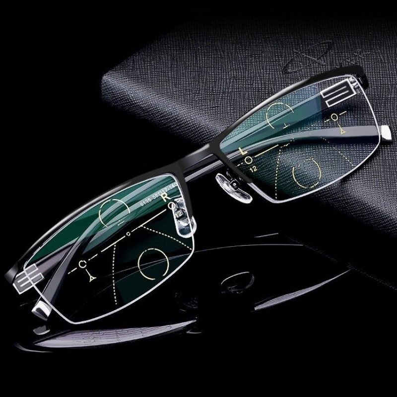 Zakelijke Stijl Bifocale Leesbril Vrouwen Mannen Progressieve Visie Aanpassing Brillen Omgezet Licht Multifocaal 1.0 In + 4.0
