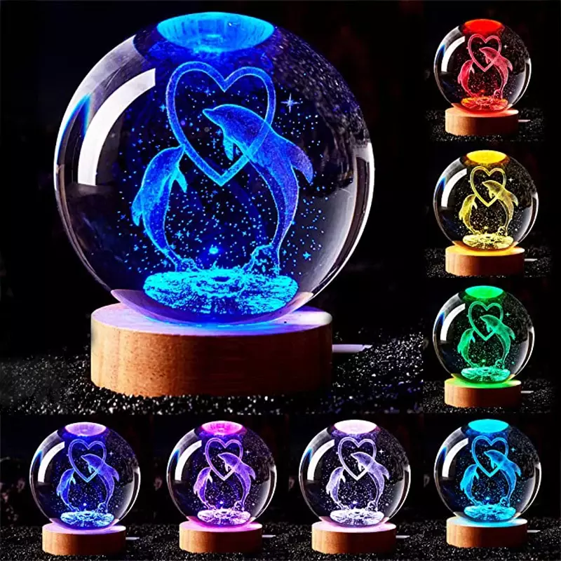 Boule de cristal DolDave 3D, veilleuse pour documents, anniversaire, petite amie, camarade de classe, femme, enfants, cadeau de Noël, fête de Leon