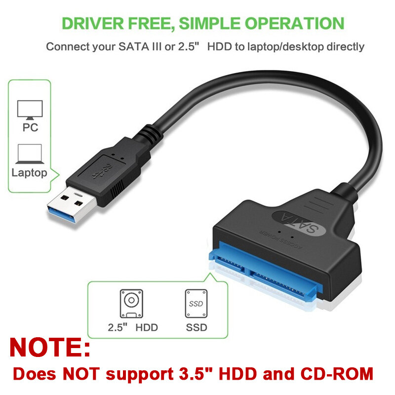 SATA ke kabel USB 3.0 / 2.0 hingga 6 Gbps untuk HDD eksternal 2.5 inci Hard Drive SATA 3 22 Pin adaptor USB 3.0 ke kabel Sata III