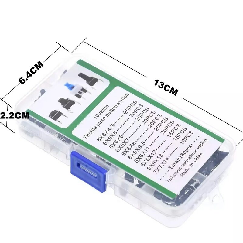 180 pz 10 tipo 6*6 luce Micro Touch Switch Set pulsante interruttore Kit assortimento Set accessori per attrezzi fai da te 6x6 tasti Tact ON/OFF