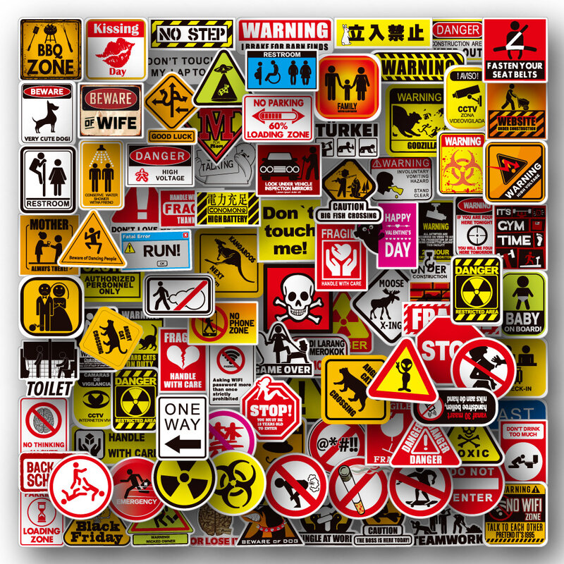10/30/50/100pcs adesivi di avvertimento del fumetto pericolo divieto di Skateboard chitarra Laptop moto auto giocattolo classico Cool decalcomanie Sticker