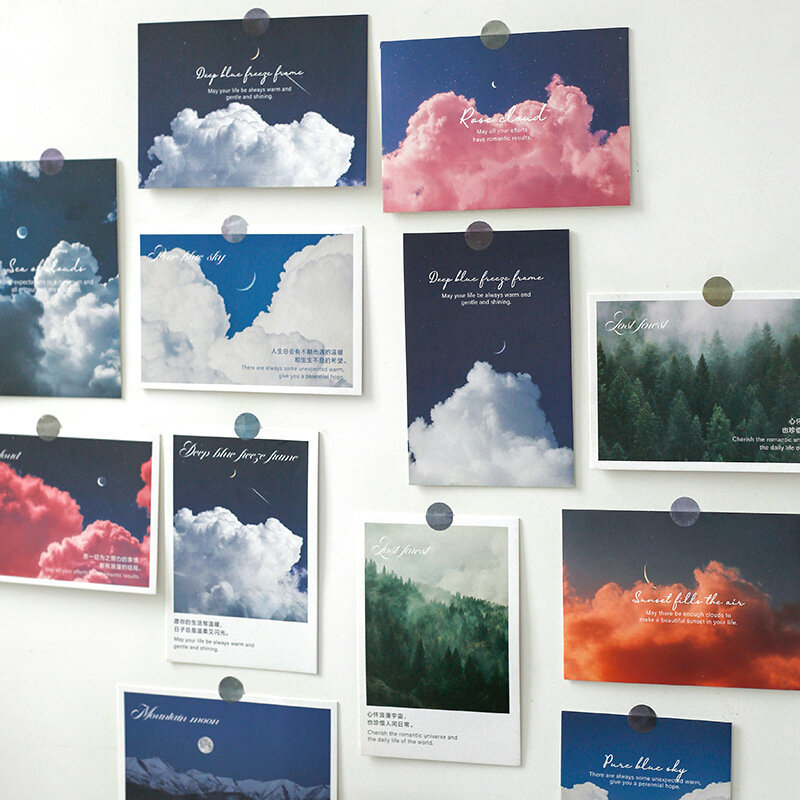 Sky Cloud kartu pos kertas huruf, Set amplop dengan Label segel stiker, kartu pos Vintage, perlengkapan sekolah huruf