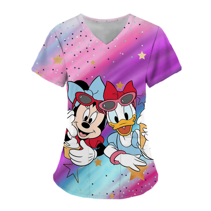 Camiseta de Disney con bolsillo para mujer, camisa de uniforme de enfermera, Top de cuidado hospitalario, Camiseta con cuello en V, Camiseta de Mickey para mujer 2023