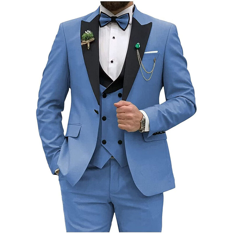 بدلة رجالي ضيقة 2023 صدرية مزدوجة الصدر 3 قطع بدلة زفاف لرجال الأعمال سترة صدرية مع ربطة عنق Terno Masculino
