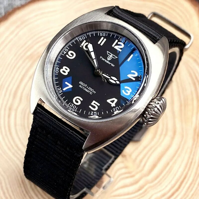 Relógio automático pequeno Tandorio para homens, relógio de pulso pequeno para negócios, coroa grande minimalista, Movt, impermeável, NH35, PT5000, 36mm