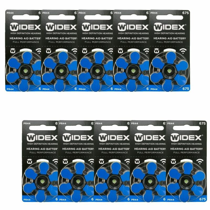 Caja de baterías de Zinc Air para audífonos Widex, tamaño 675, A675, 675A, azul, PR44, 60 celdas