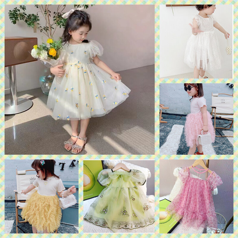 2022 New Korea Girls Summer Autumn Long Sleeve Dress Pink Angel Wings Puff Sleeve Fashion Kids Dress Apparel Child's Clothes