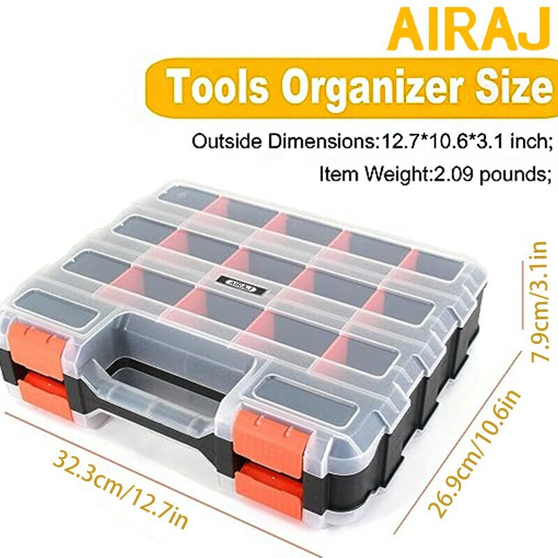 AIRAJ-Organizador de Peças Pequenas com Divisórias Removíveis, Parafusos e Pregos de Hardware, 34 Compartimentos Organizador de Peças Dupla Face