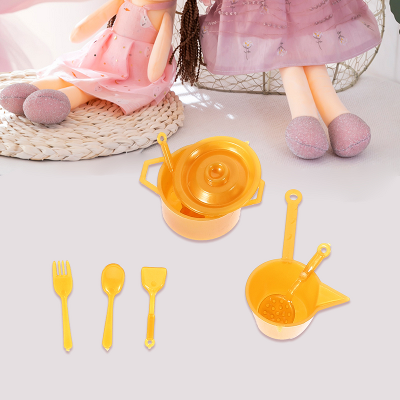2 Sets Mini Keukengerei Pot Decor Eten Speelhuis Bestek Vork Kom Plastic Miniatuur Vorken Kind