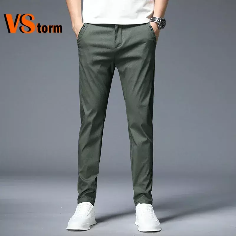 Spodnie z otwartym oparciem letnie nowa, cienka spodnie męskie w klasycznym stylu modne elegancka typu Slim dopasowane do prostych bawełnianych jednolitych kolorów