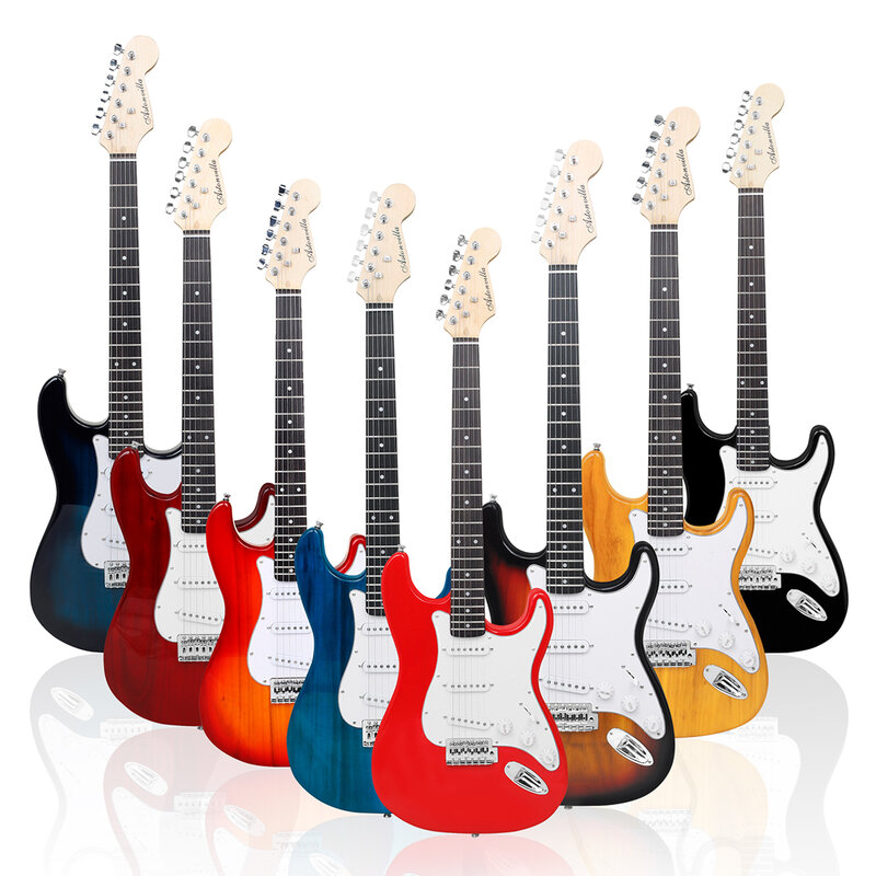 ST gitara elektryczna 6 strun 21 progów korpusy gitara elektryczna ze strunami pasek torby Tuner akcesoria