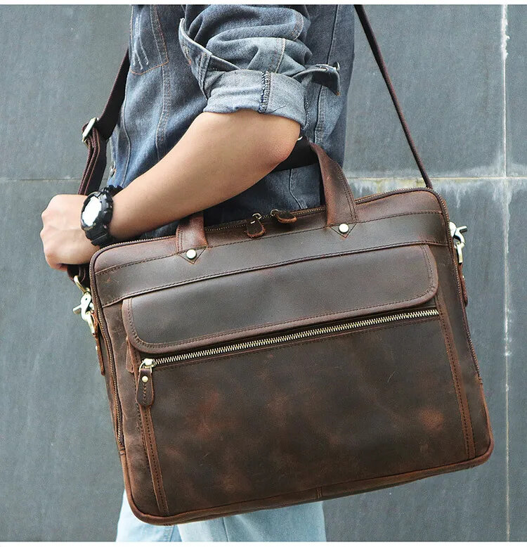 Genuine Leather Handbags Laptop Briefcase Bags 15 16 17 Inch Computer Business Shoulder large man briefcase real leather