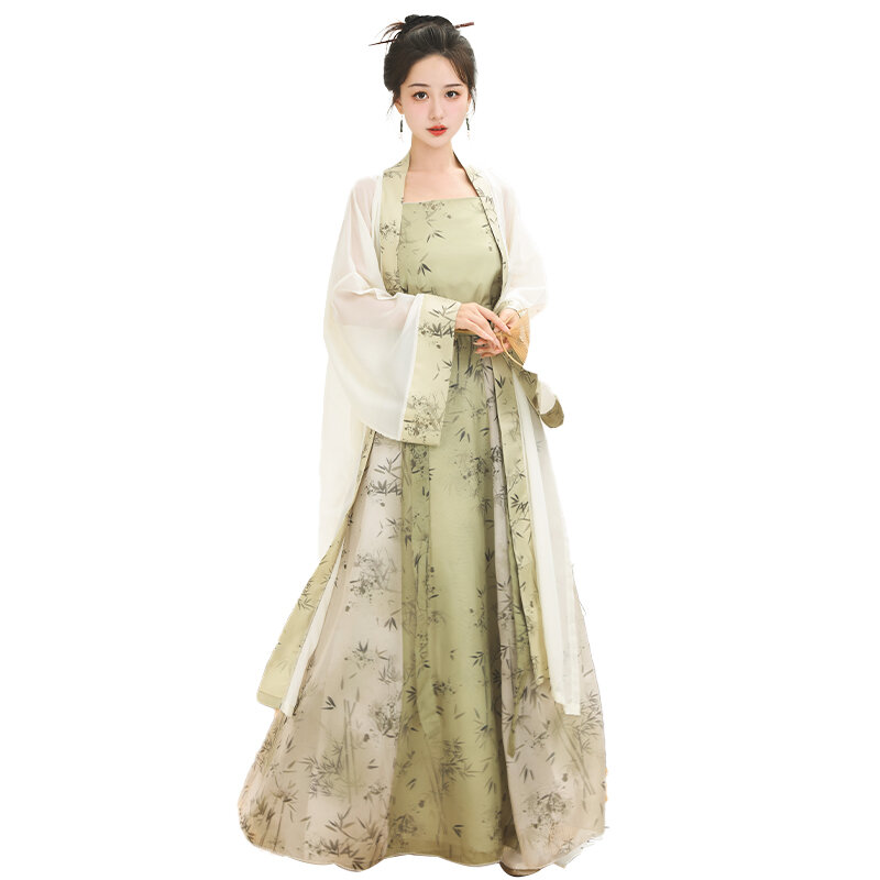 Hanfu rok lagu gaya nasional Tiongkok, Gaun setelan Hanfu tiga potong elegan bergaya Tiongkok baru
