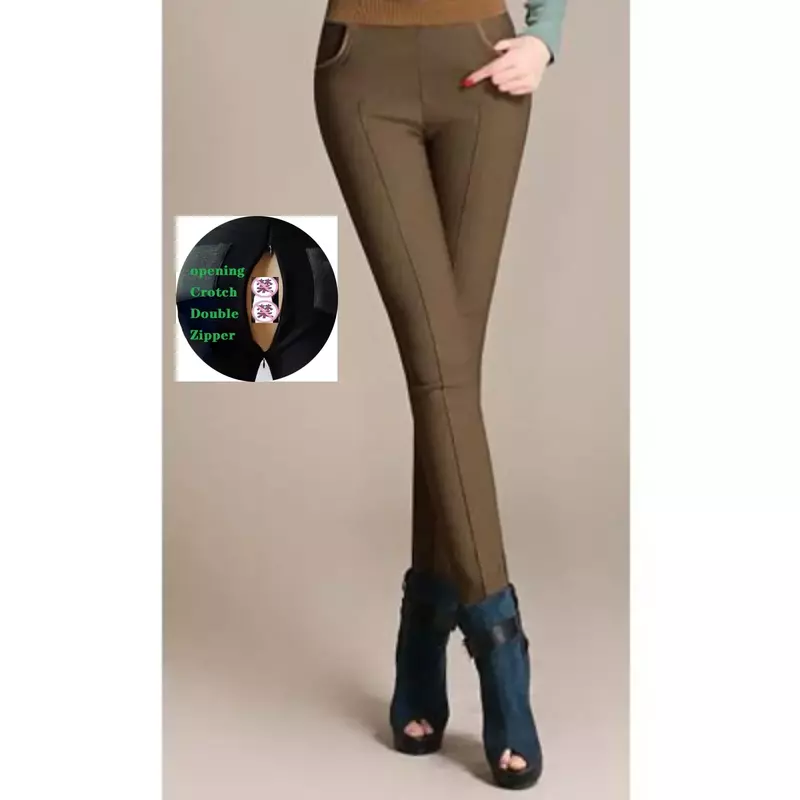 Open Crotch Autumn and Winter Fleece-Lined Thick Leggings Women's Outer Wear Slim Fit Slimming Tappered Pencil Pants Korean