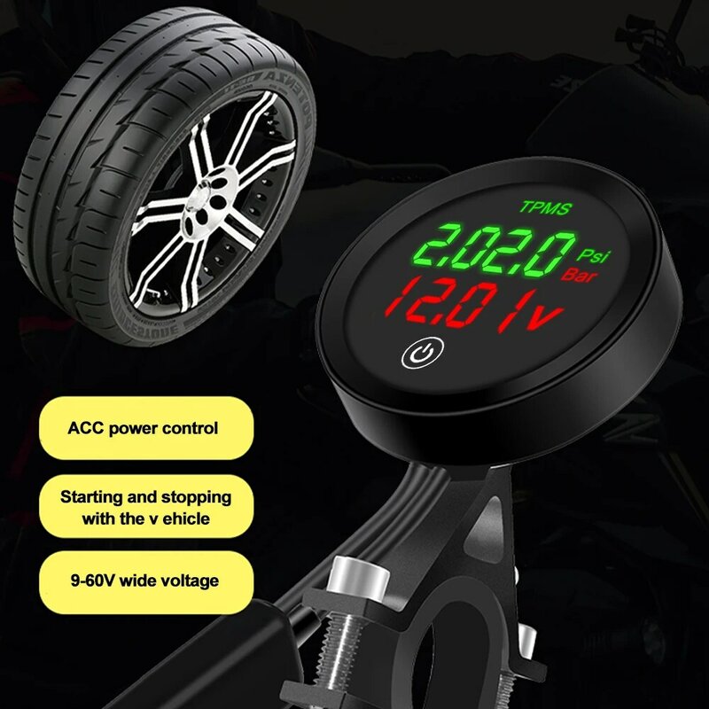 Motorcycle Wireless Tire Pressure Monitoring System Motorbike Tire Gauge Alarm Sensor Kit with USB Charging for Mobile Phones