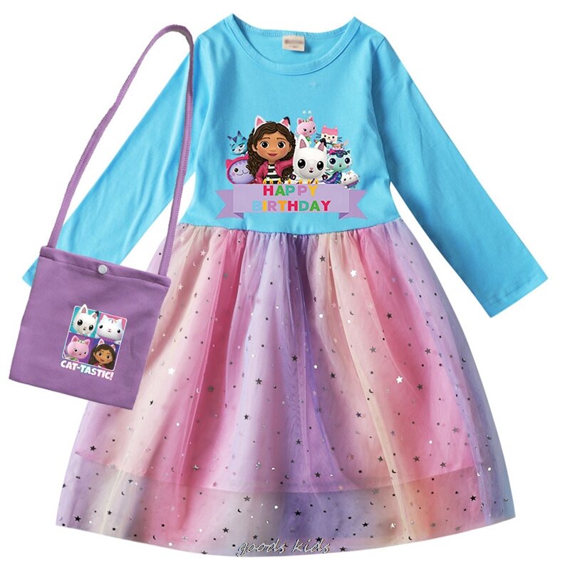 Infantil Gabby's Dollhouse Cosplay Dress, Kids's Long Sleeve Casual Dresses, Baby Girls Mesh Princess Dress, Children Carnaval, New