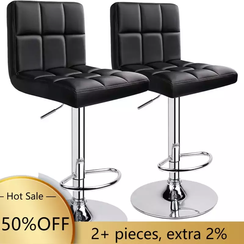 PU Leather ajustável Swivel Bar Stool com cadeira traseira, cadeira moderna, preto, frete grátis, Café Furniture, conjunto de 2